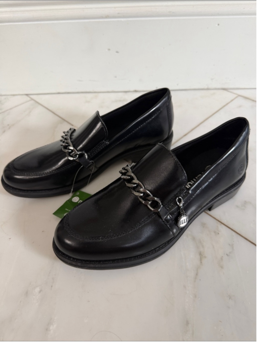 Brand NEW Remonte Black Leather Chain Accent Slip on Loafers Euro 37 US 6.5-7